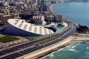 Panoramic view of new library of Alexandria in Egypt.